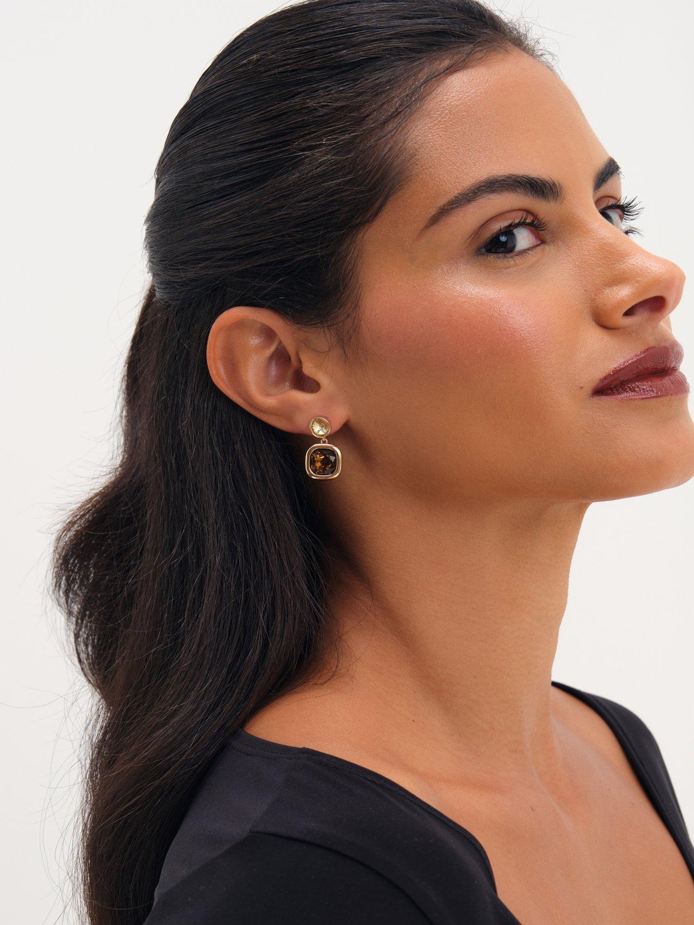 Image 3 of 3 of Jon Richard Jon Richard Gold Plated Champagne And Brown Stone Drop Earrings