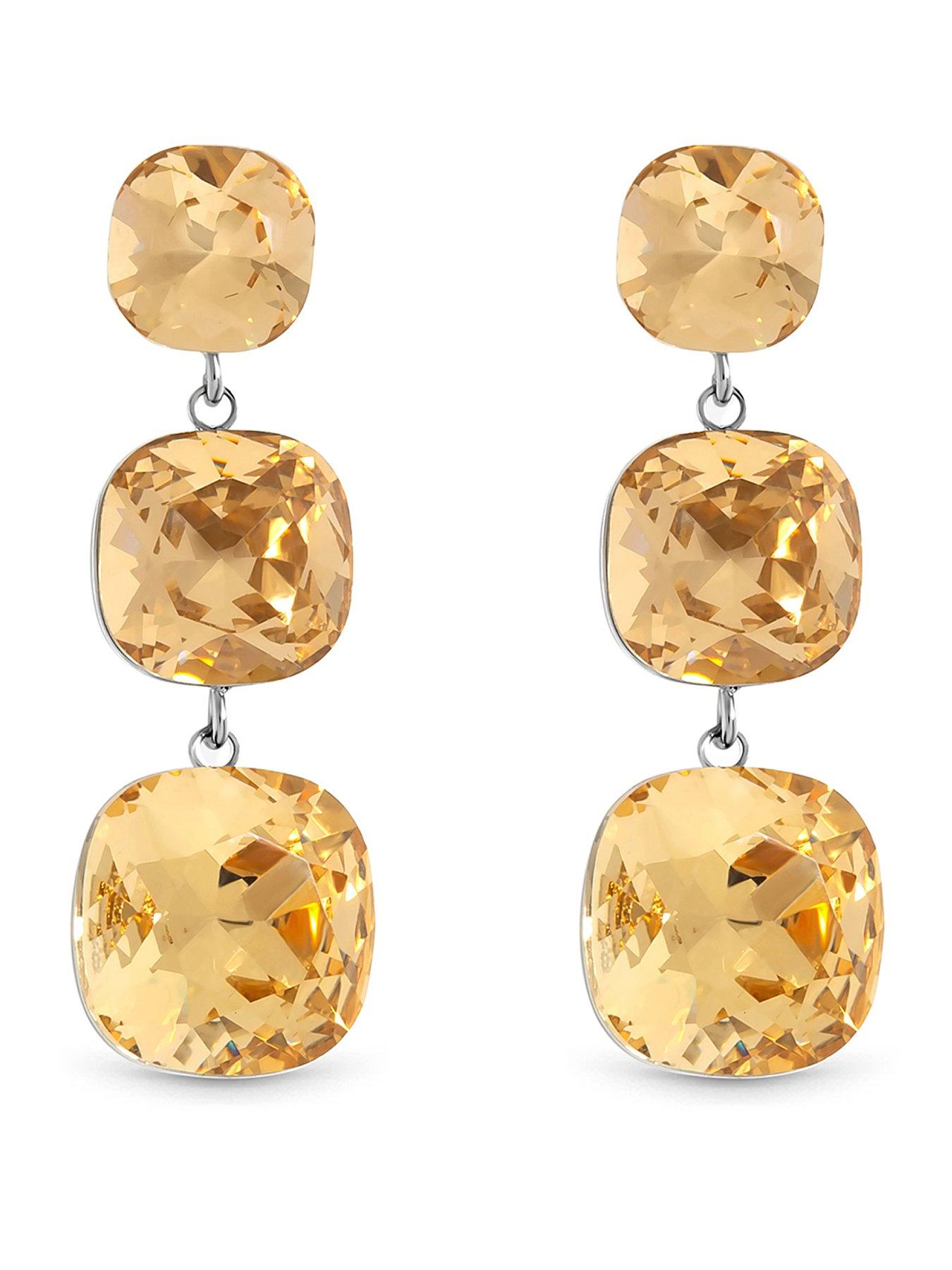 Image 1 of 3 of Jon Richard Gold Plated Champagne Multi Stone Drop Earrings