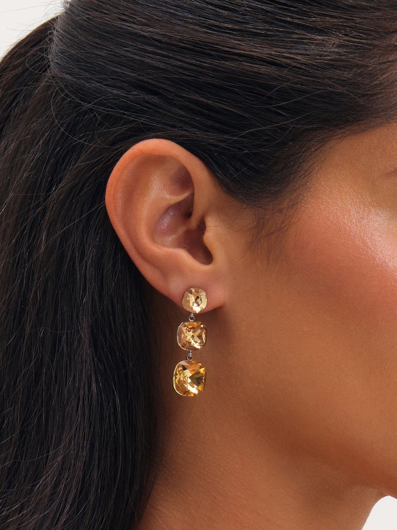 Image 2 of 3 of Jon Richard Gold Plated Champagne Multi Stone Drop Earrings