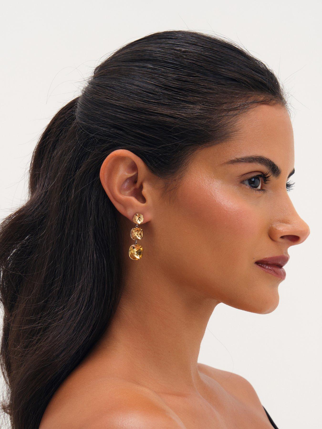 Image 3 of 3 of Jon Richard Gold Plated Champagne Multi Stone Drop Earrings