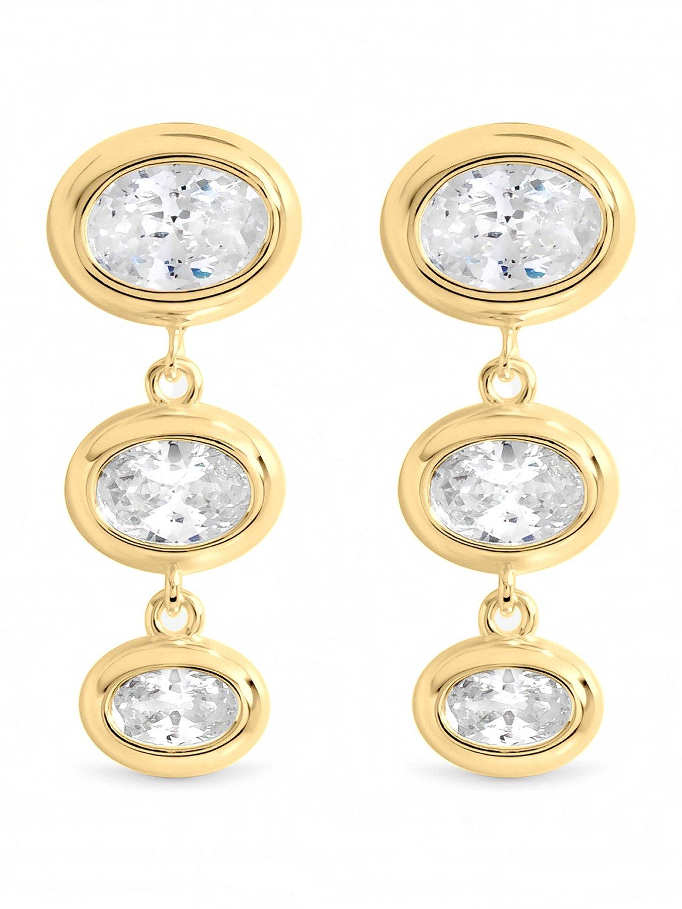 Inicio Inicio Gold Graduated Cubic Zirconia Bezel Drop Earrings