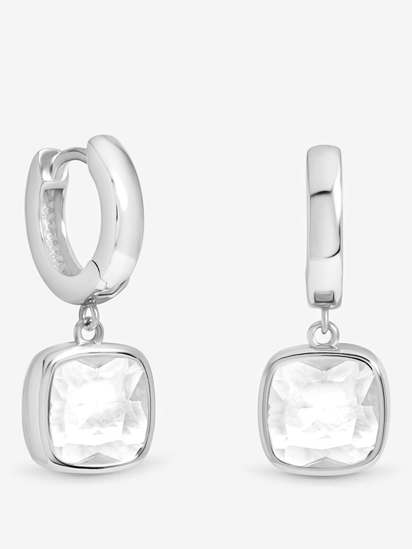 Inicio Silver Cushion Bezel Charm Hoops