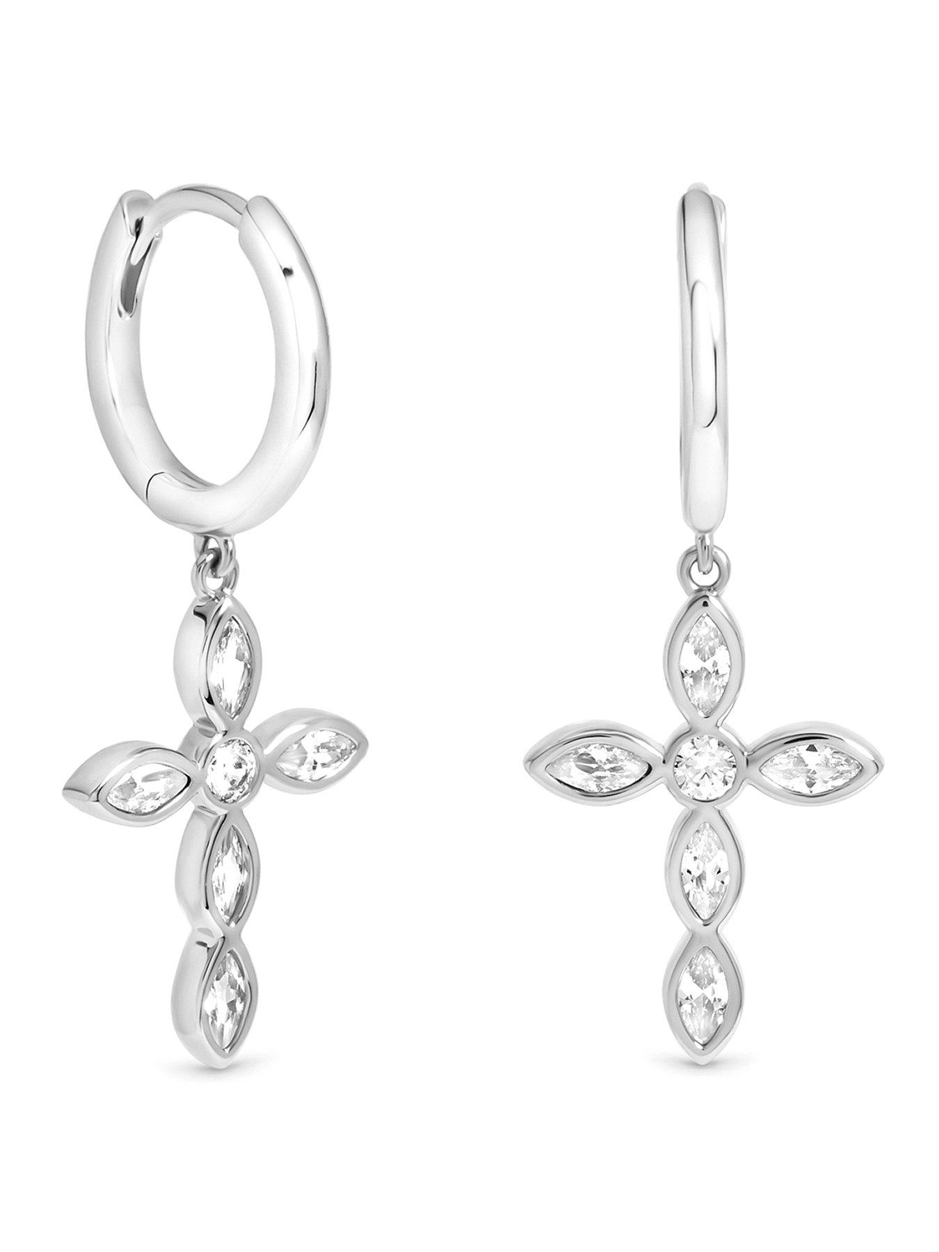 Image 1 of 2 of Inicio Silver Bezel Cross Charm Earrings