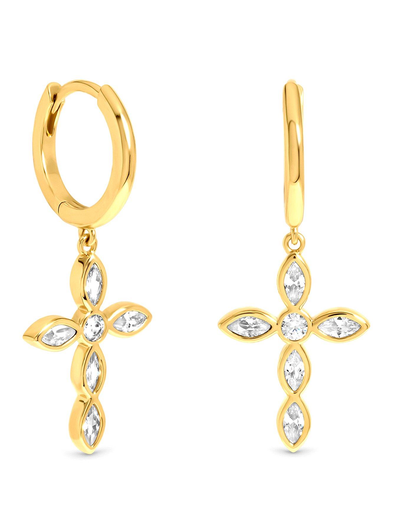 Inicio Gold Bezel Cross Charm Earrings