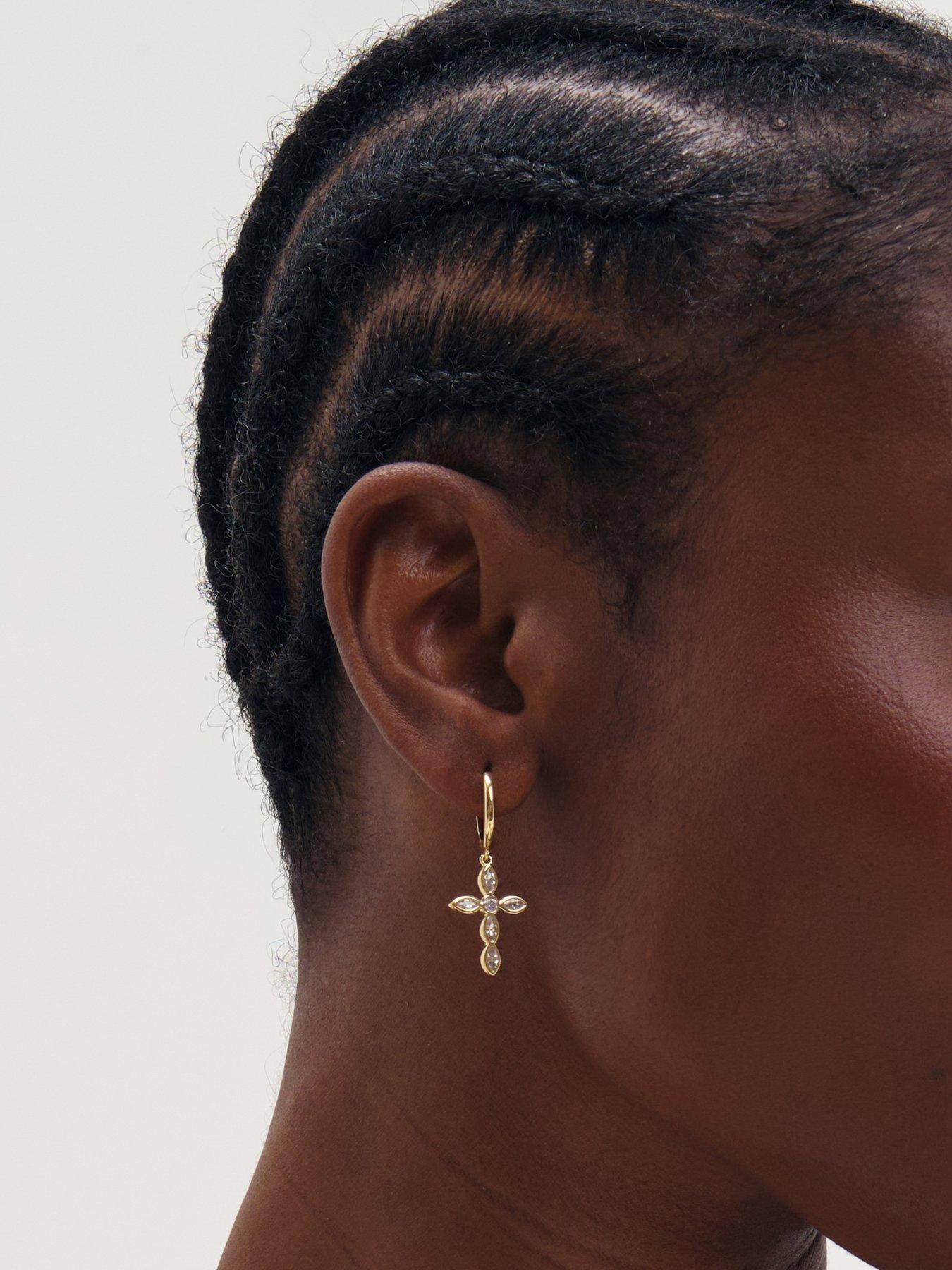 Image 2 of 2 of Inicio Gold Bezel Cross Charm Earrings