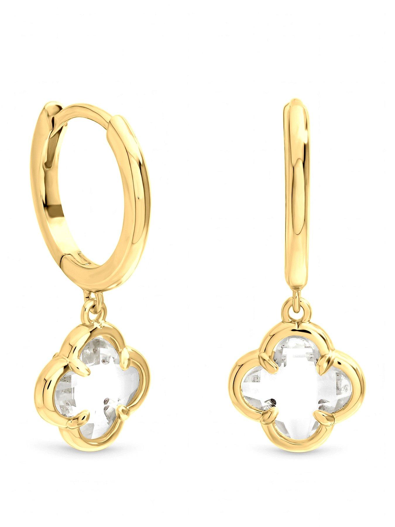 Image 1 of 3 of Inicio Inicio Gold Crystal Clover Charm Huggie Hoops