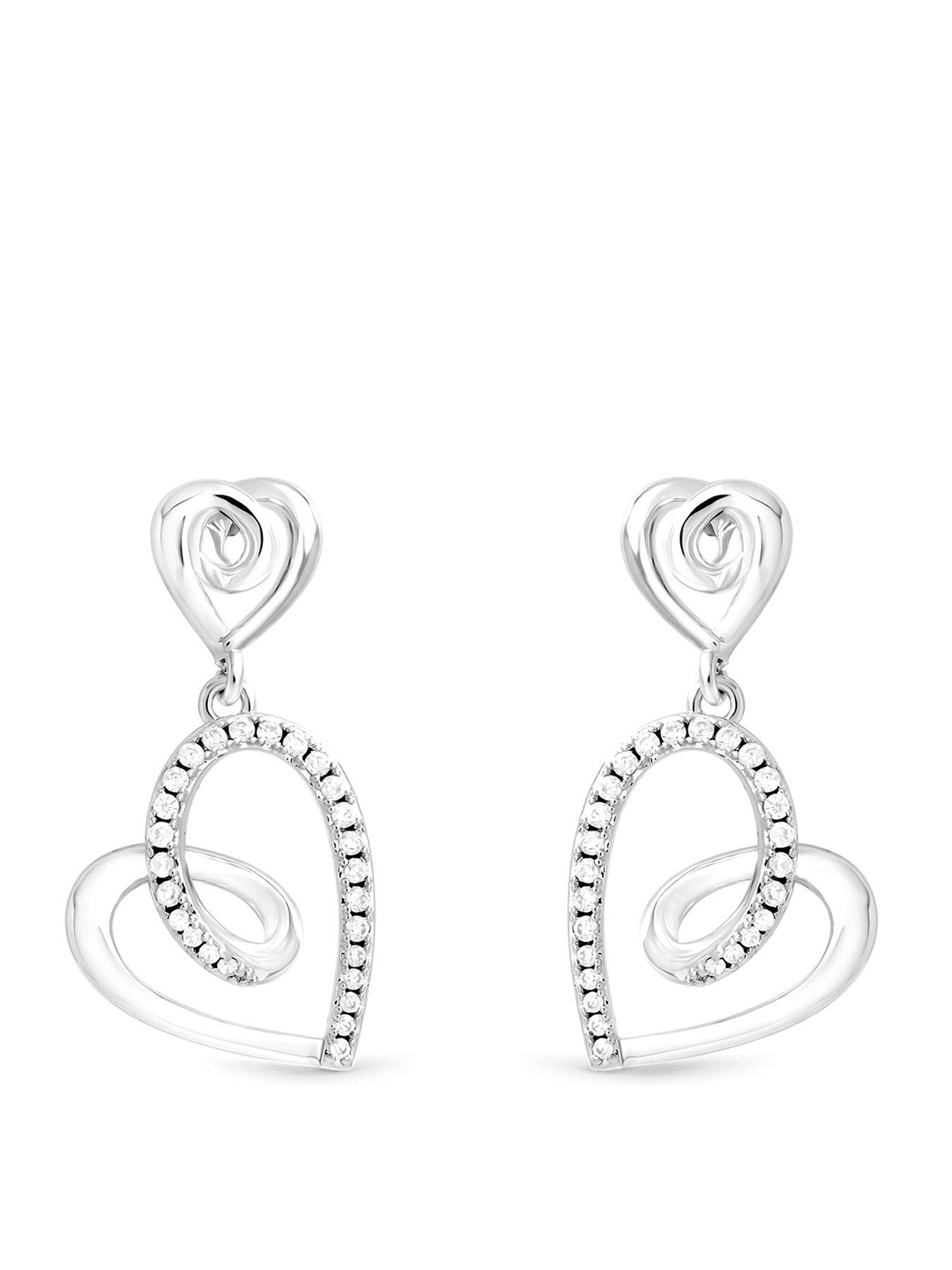 Image 1 of 1 of Inicio Inicio Silver Pave Open Swirl Heart Drop Earrings