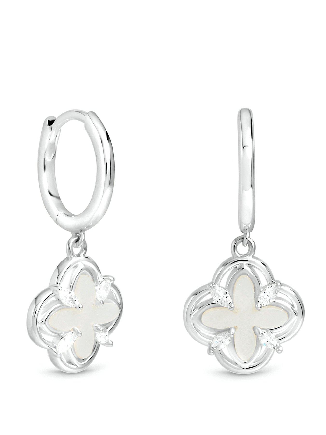 Image 1 of 4 of Inicio Inicio Silver Mother Of Pearl Clover Earrings