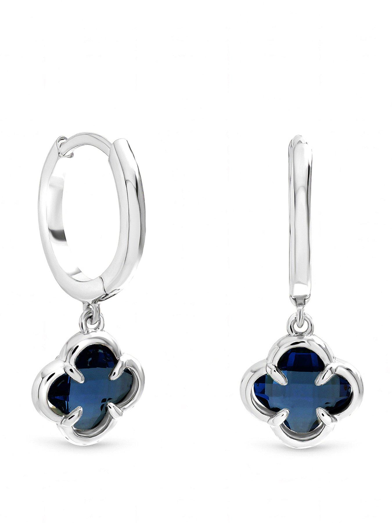 Image 1 of 3 of Inicio Inicio Silver Sapphire Clover Charm Huggie Hoops