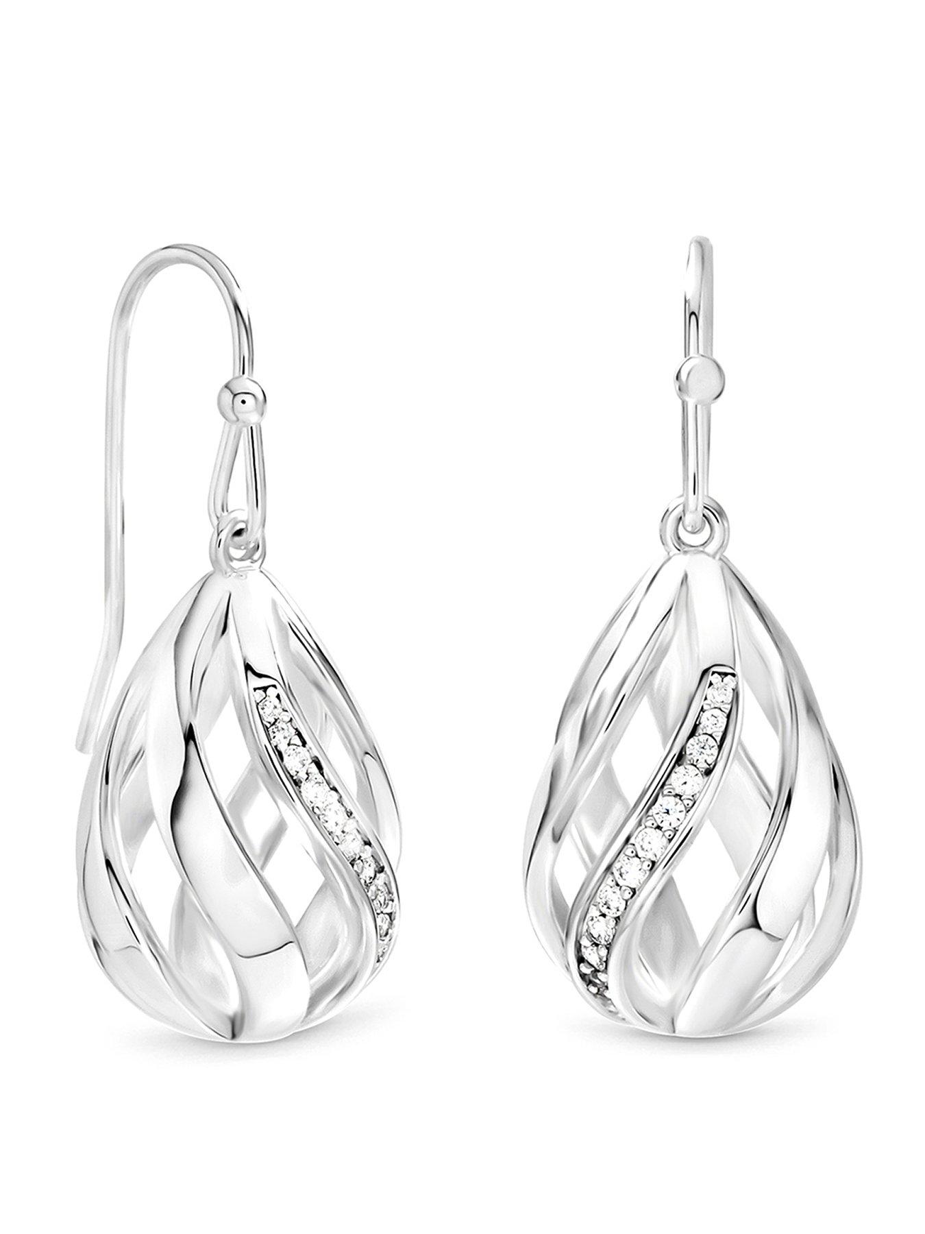 Image 1 of 3 of Inicio Inicio Silver Crystal Open Cage Fishhook Earrings