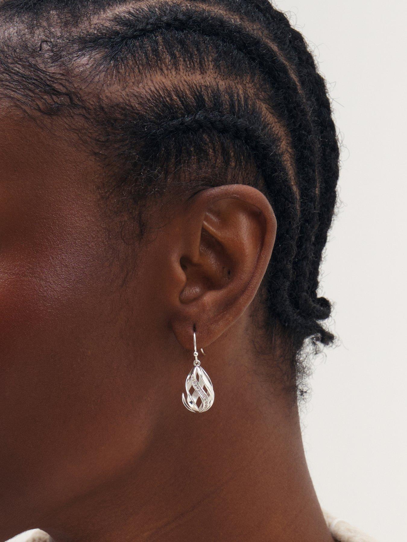Image 2 of 3 of Inicio Inicio Silver Crystal Open Cage Fishhook Earrings