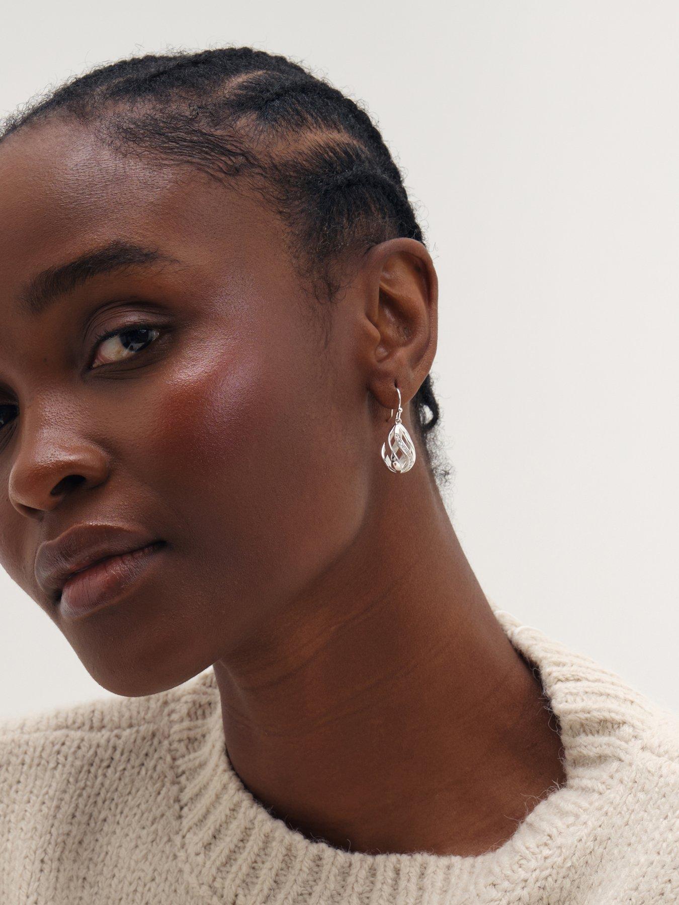 Image 3 of 3 of Inicio Inicio Silver Crystal Open Cage Fishhook Earrings