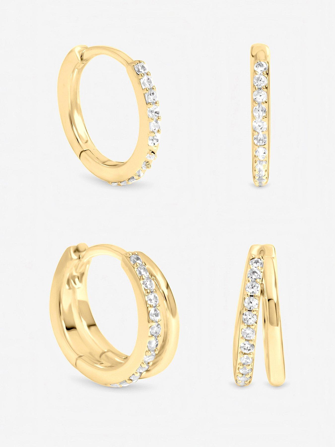 Inicio Inicio Gold Polished And Pave Hoops - Pack Of 2