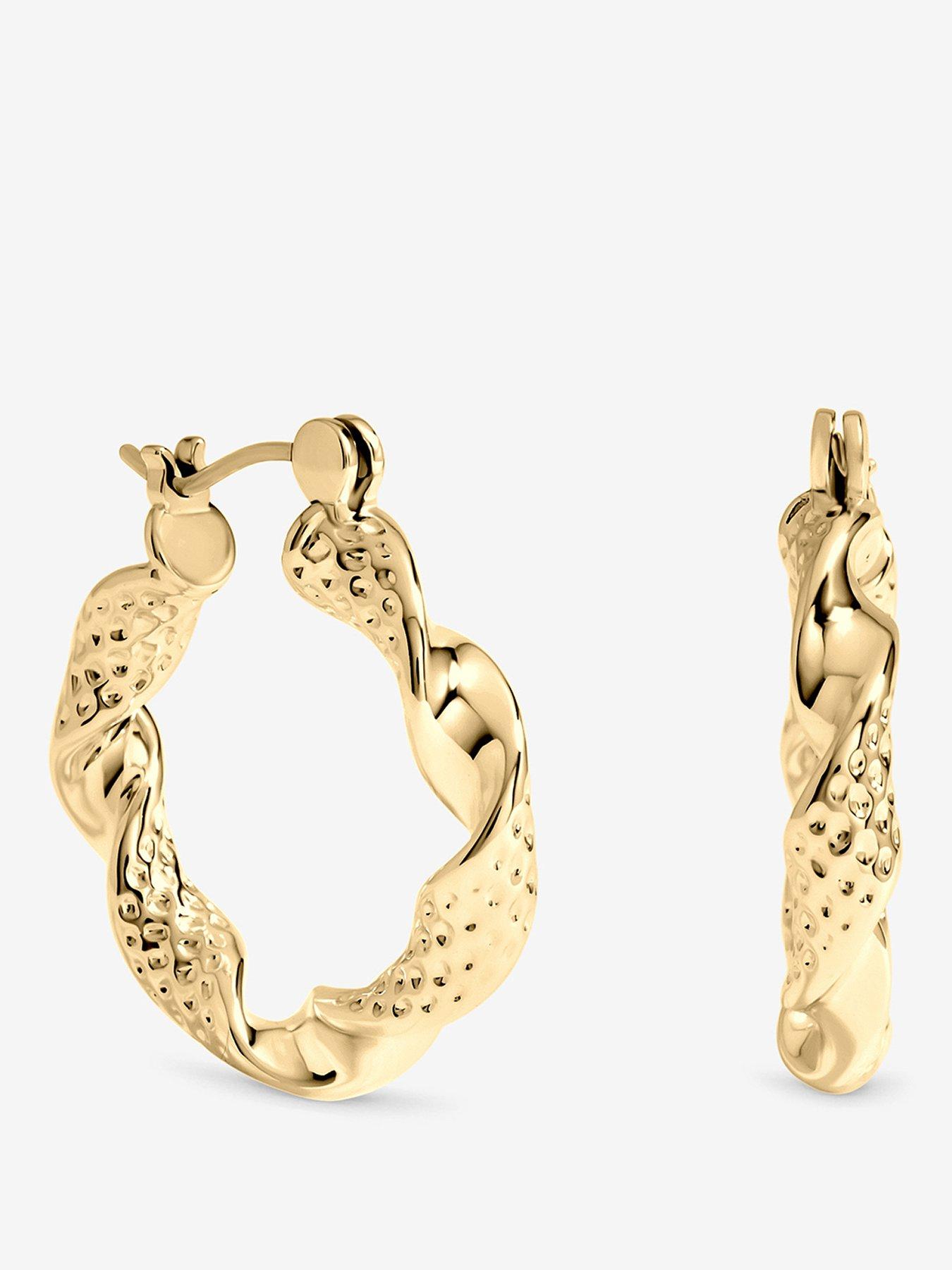Inicio Inicio Gold Textured Twist Catch Hoop Earrings