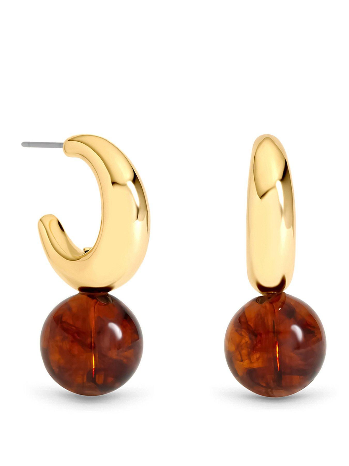 Image 1 of 3 of Mood Gold Plated And Brown Ball Drop Earrings