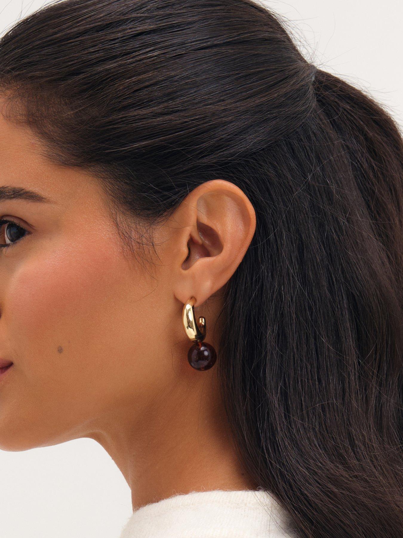 Image 2 of 3 of Mood Gold Plated And Brown Ball Drop Earrings