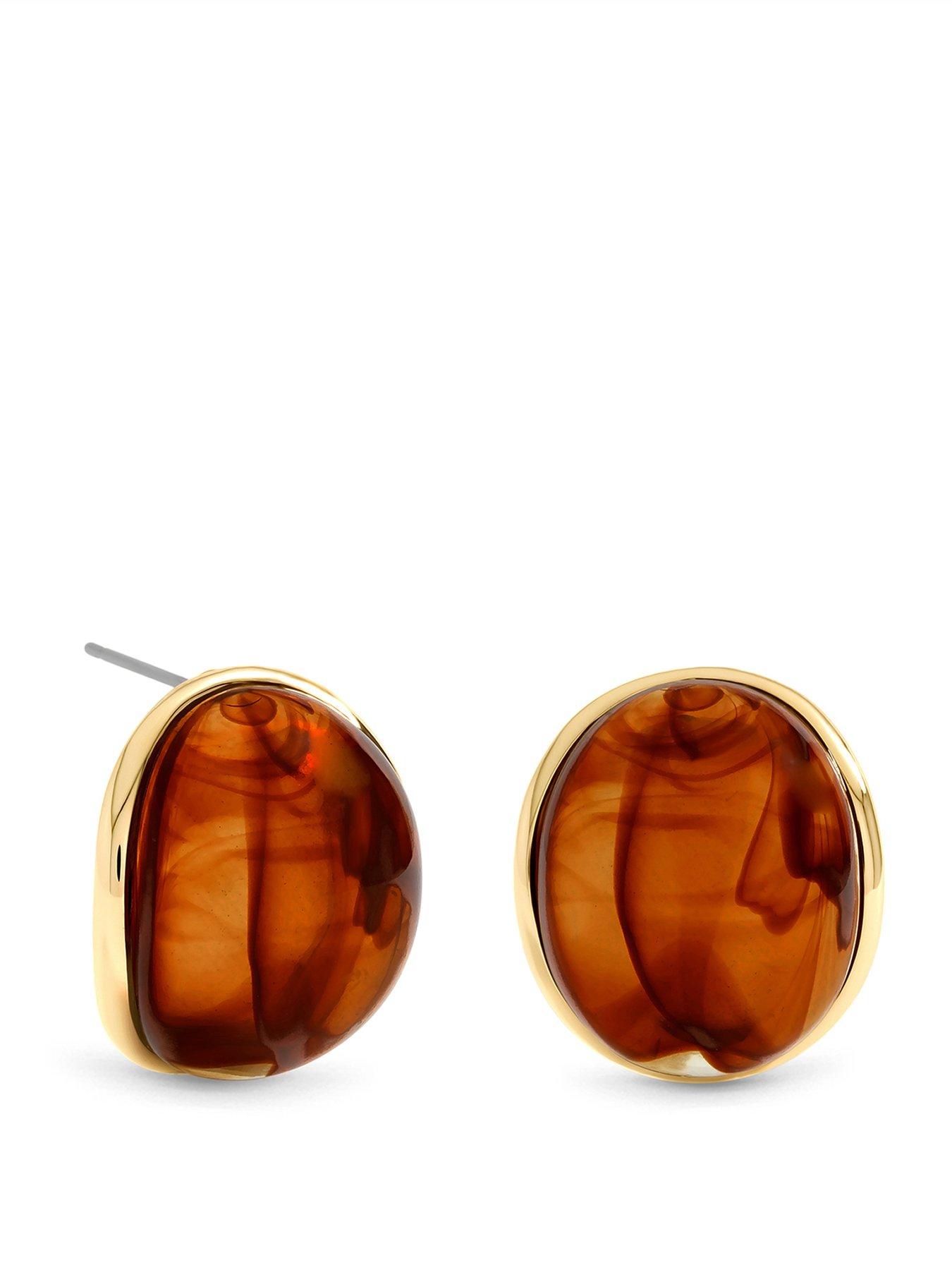 Image 1 of 3 of Mood Gold Plated And Resin Curve Stud Earrings