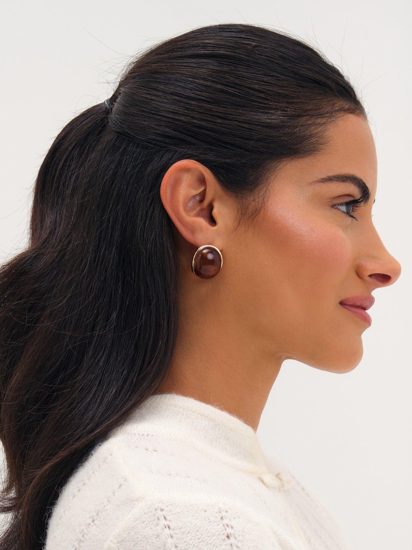 Image 3 of 3 of Mood Gold Plated And Resin Curve Stud Earrings