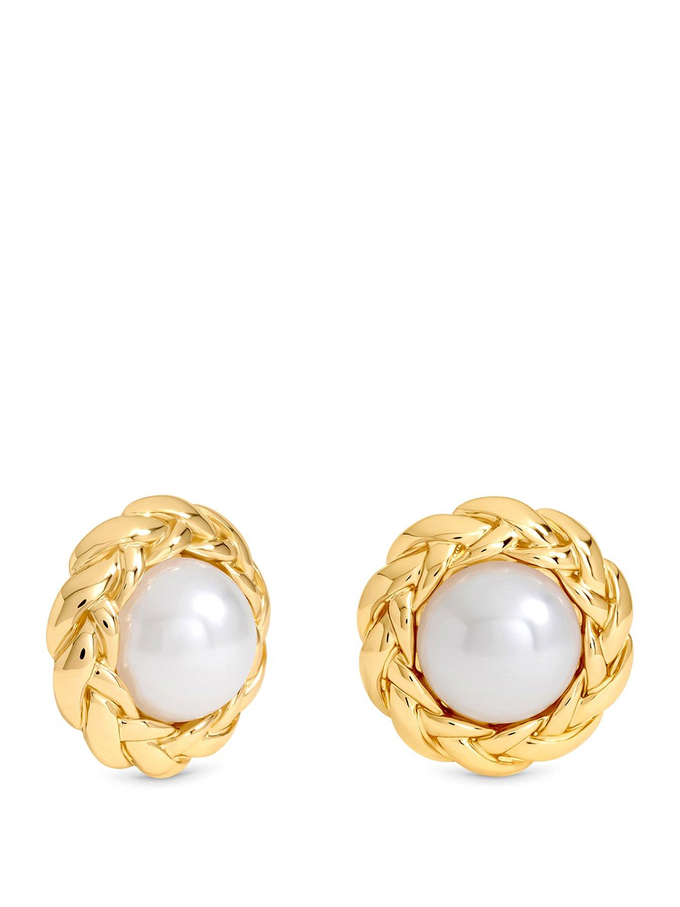 Image 1 of 3 of Mood Gold Plated Twist And Pearl Stud Earrings