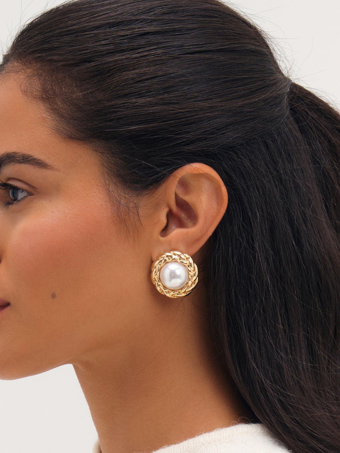 Image 2 of 3 of Mood Gold Plated Twist And Pearl Stud Earrings
