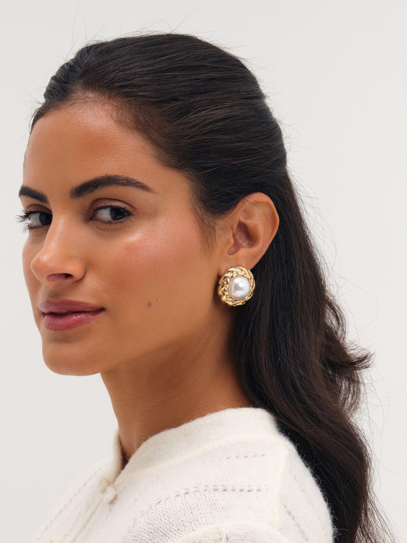 Image 3 of 3 of Mood Gold Plated Twist And Pearl Stud Earrings