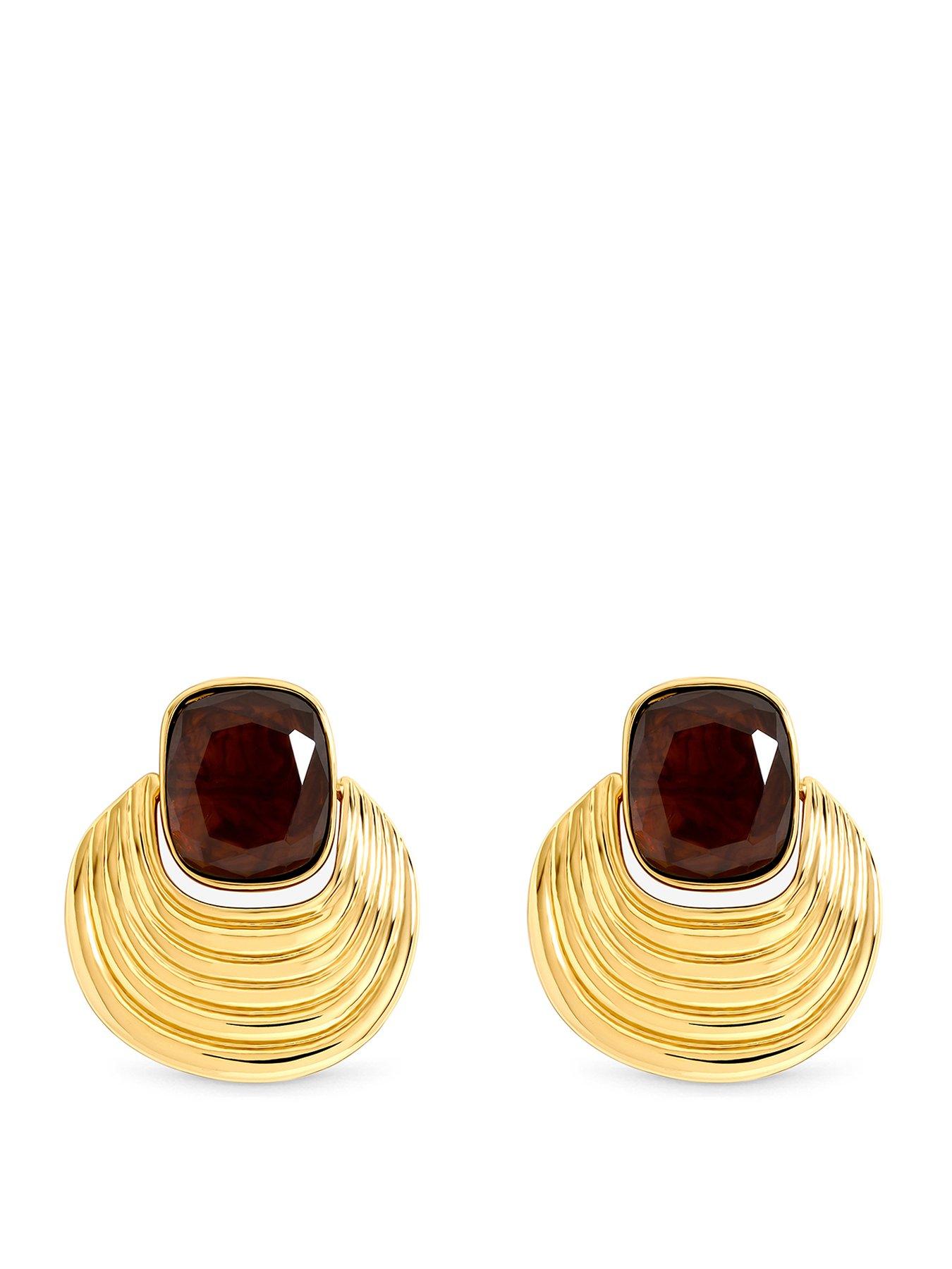 Image 1 of 3 of Mood Gold Plated Resin And Ridge Statement Earrings