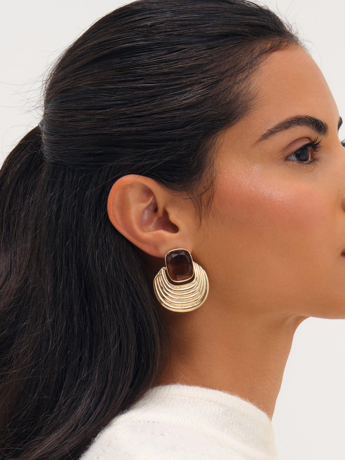 Image 2 of 3 of Mood Gold Plated Resin And Ridge Statement Earrings