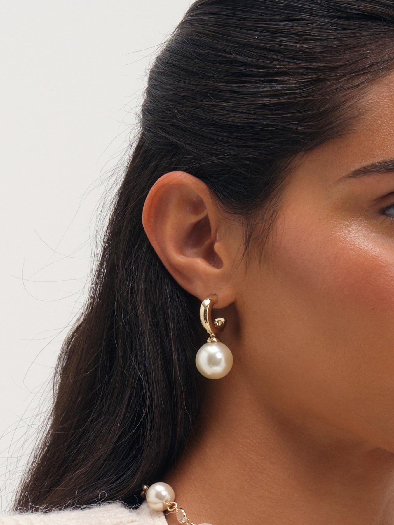 Image 2 of 2 of Mood Gold Plated And Pearl Hoop Earrings