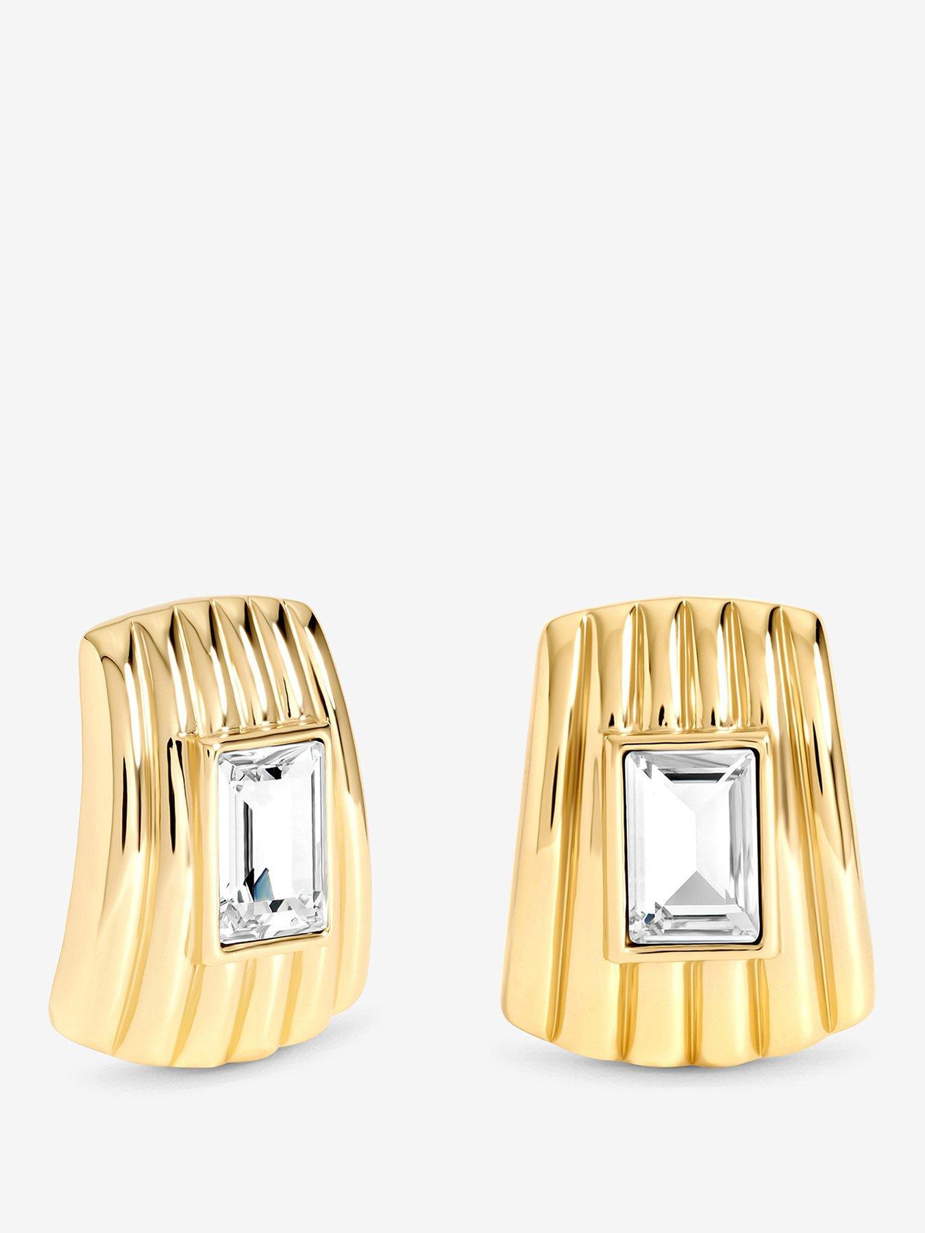 Mood Mood Gold Plated And Crystal Ridge Statement Earrings