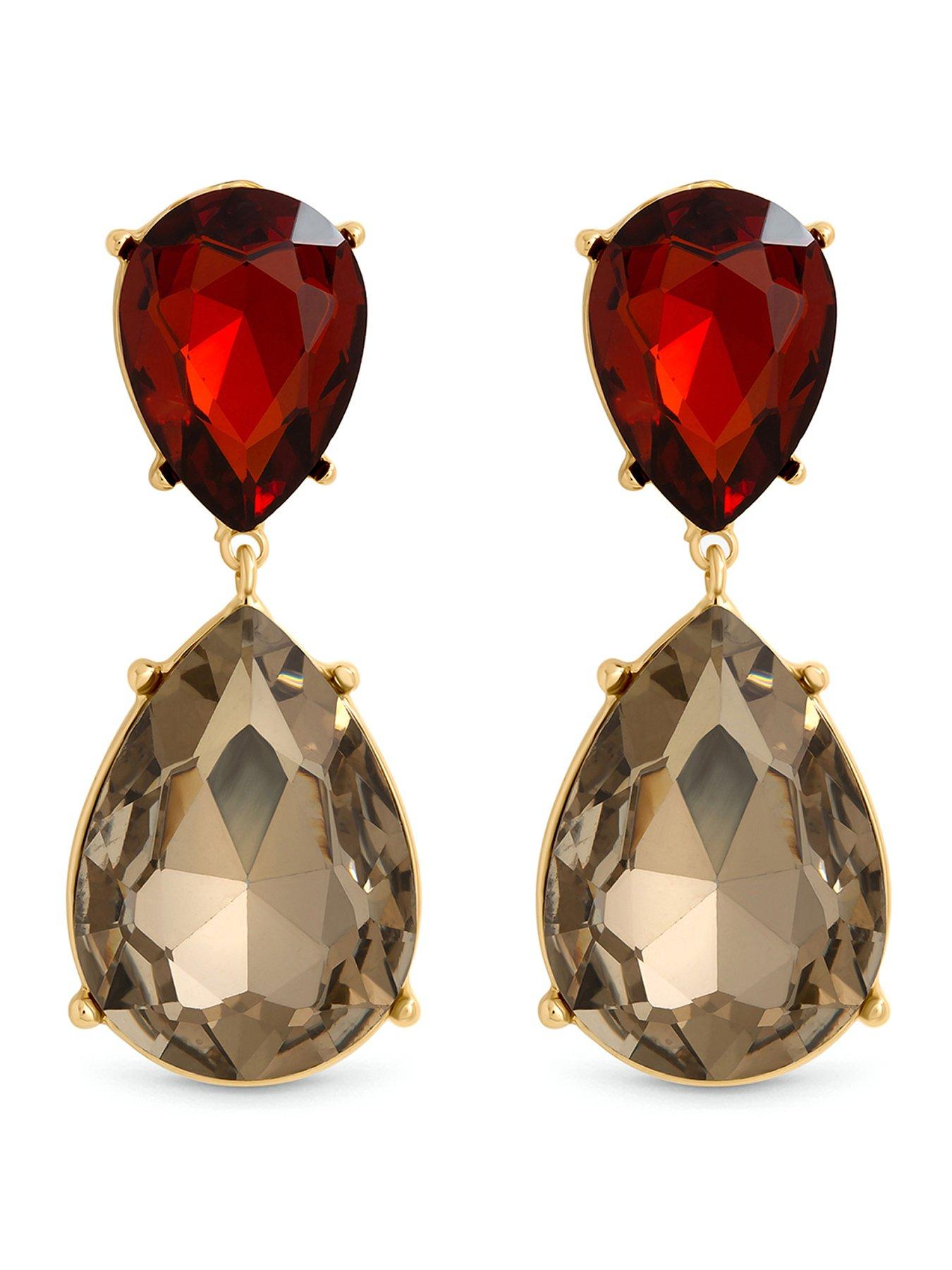 Image 1 of 3 of Mood Mood Gold Plated Brown Statement Pear Drop Earrings