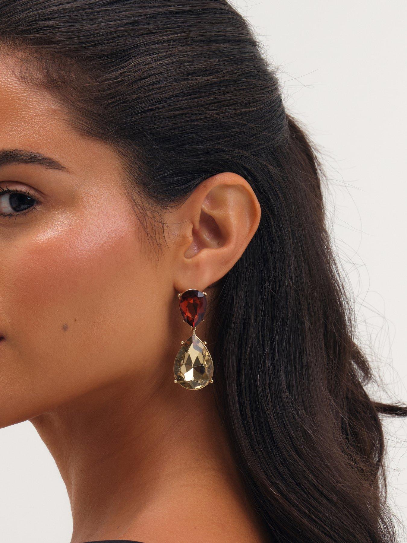 Image 2 of 3 of Mood Mood Gold Plated Brown Statement Pear Drop Earrings