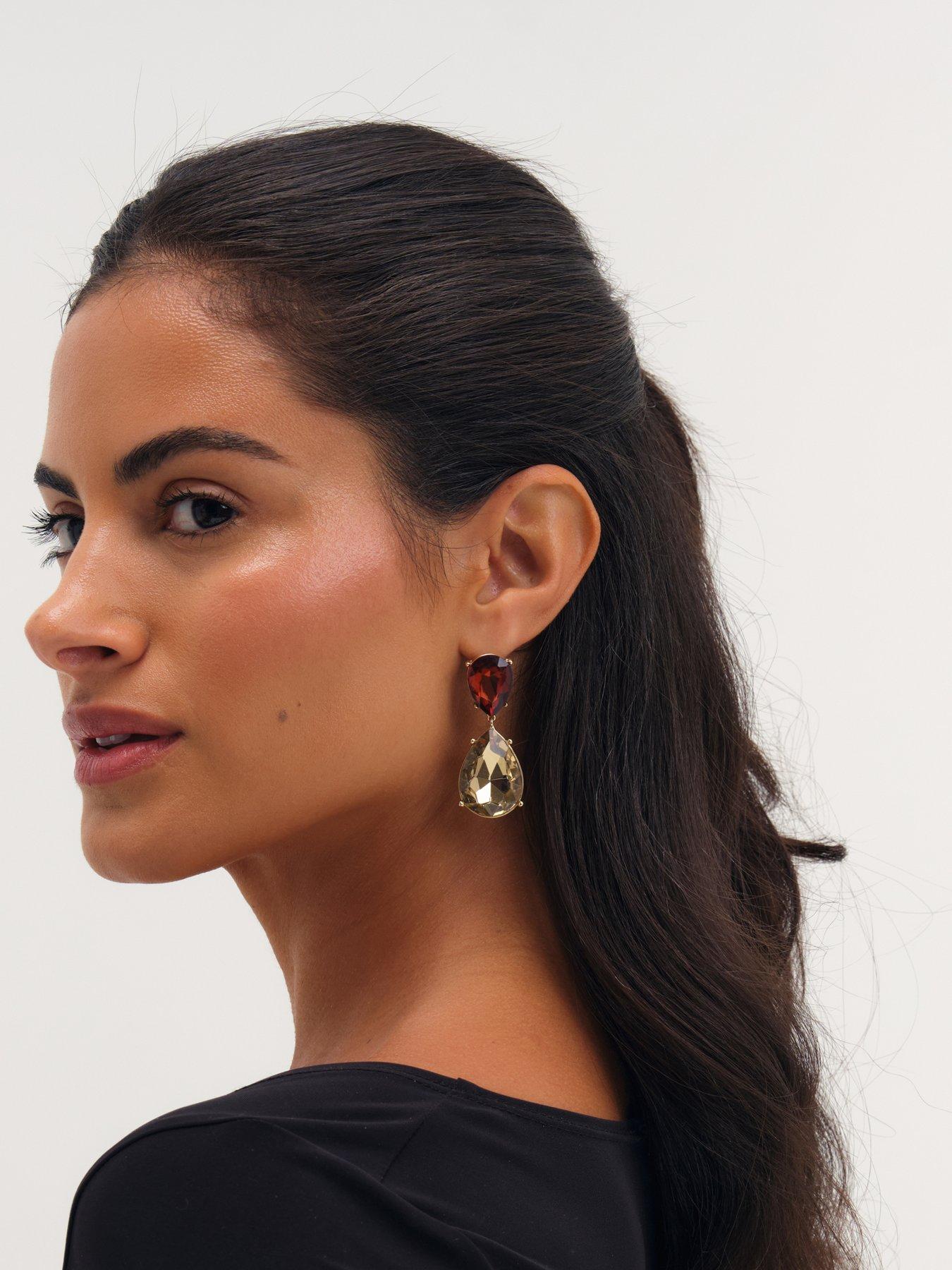 Image 3 of 3 of Mood Mood Gold Plated Brown Statement Pear Drop Earrings