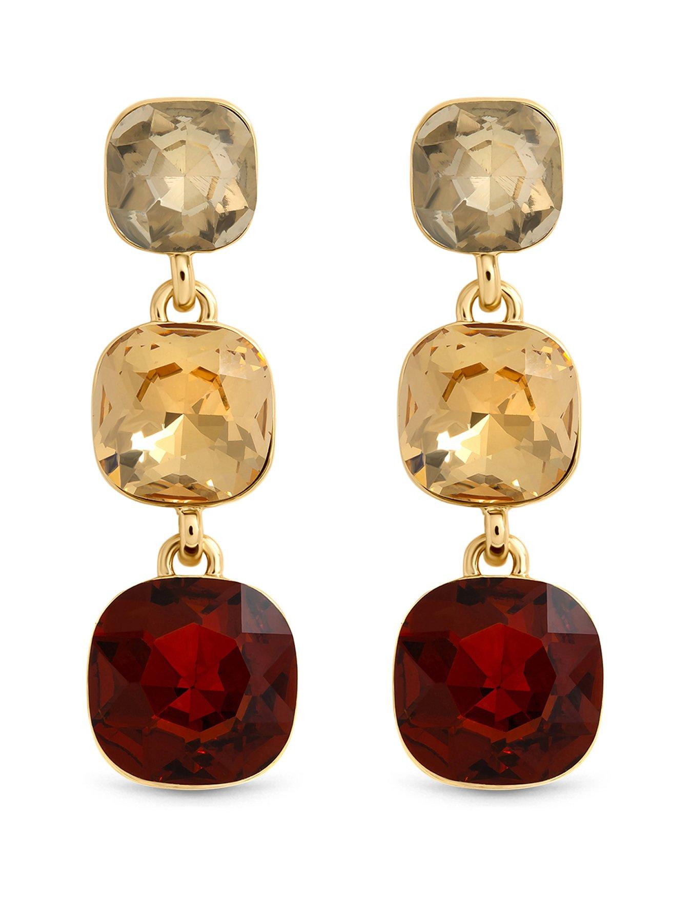 Image 1 of 3 of Mood Mood Gold Plated Brown Tonal Drop Earrings