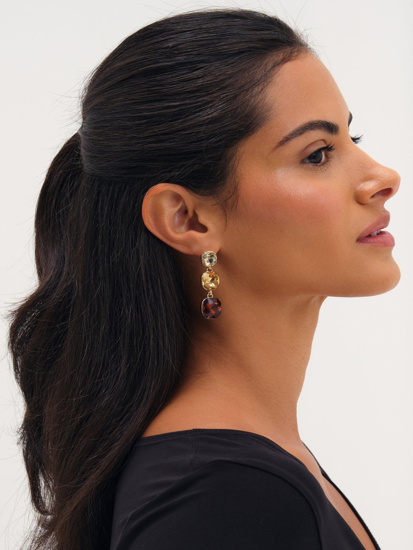 Image 3 of 3 of Mood Mood Gold Plated Brown Tonal Drop Earrings