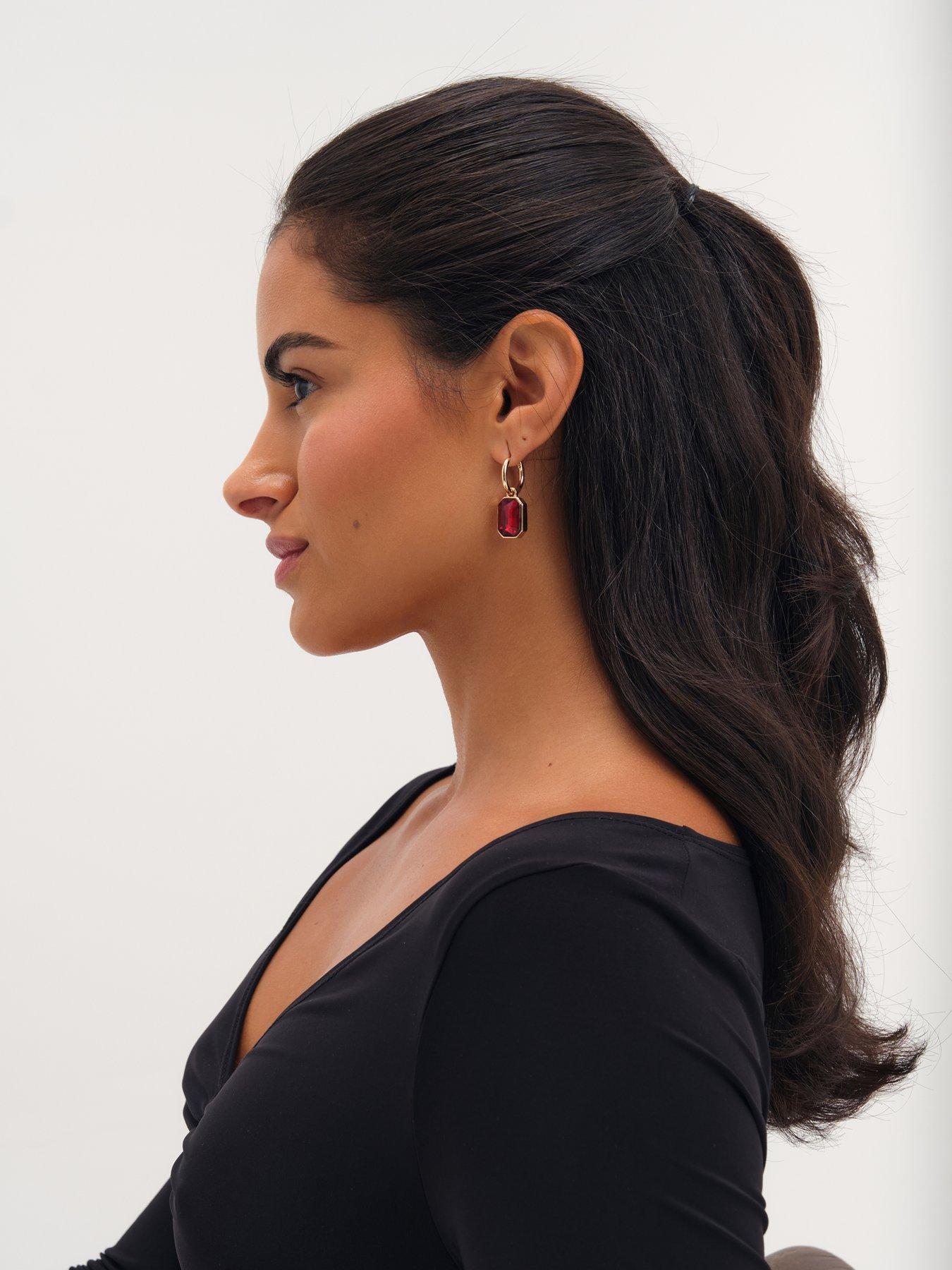 Image 2 of 2 of Mood Mood Gold Plated And Red Ball Drop Earrings