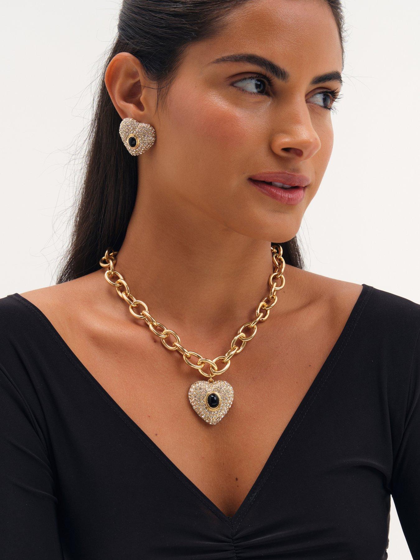 Image 3 of 3 of Mood Mood Gold Plated Pave And Jet Stone Heart Stud Earrings