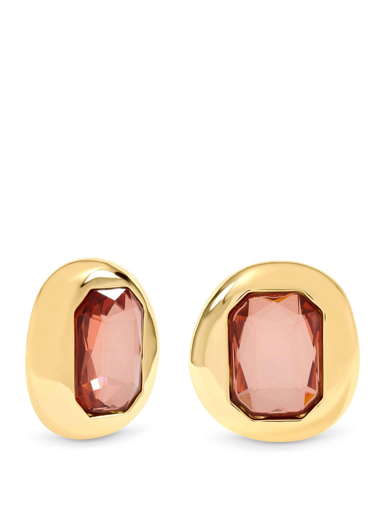 Mood Mood Gold Plated And Burgundy Stone Statement Stud Earrings