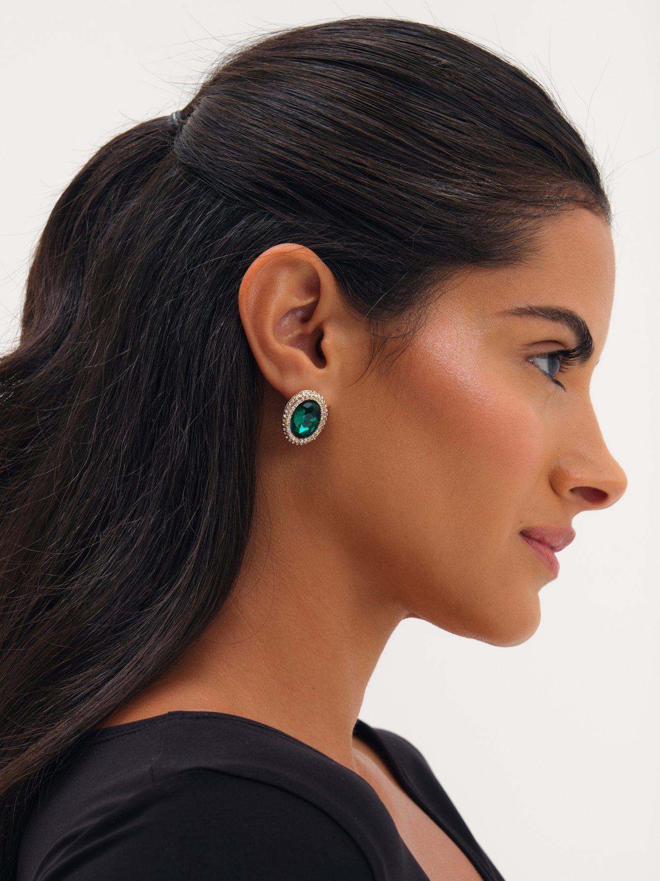 Image 2 of 3 of Mood Mood Gold Plated Crystal And Emerald Stud Earrings