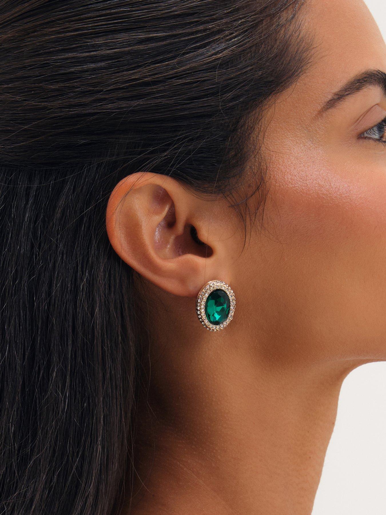 Image 3 of 3 of Mood Mood Gold Plated Crystal And Emerald Stud Earrings