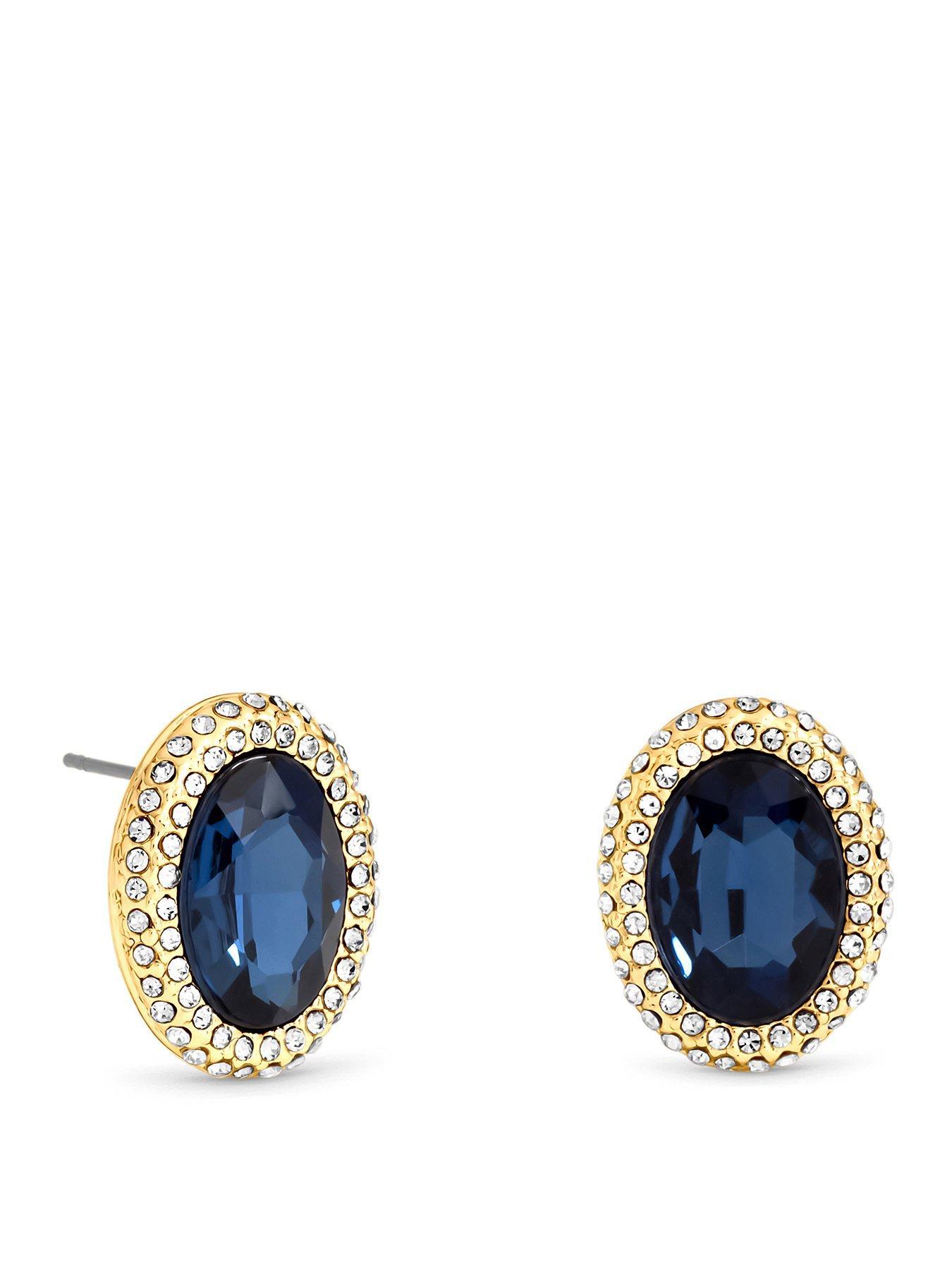 Image 1 of 3 of Mood Gold Plated Crystal And Blue Stud Earrings