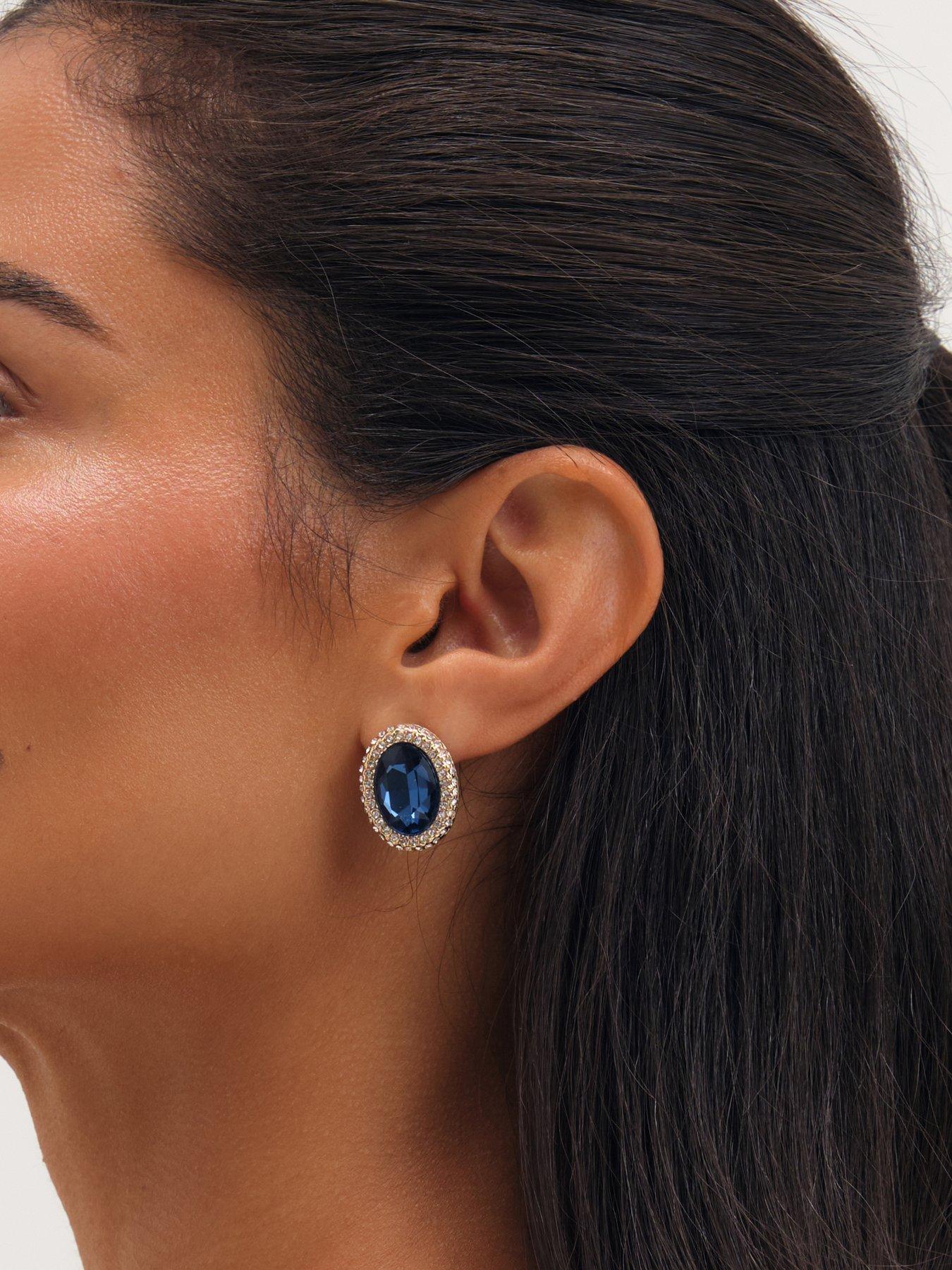 Image 2 of 3 of Mood Gold Plated Crystal And Blue Stud Earrings
