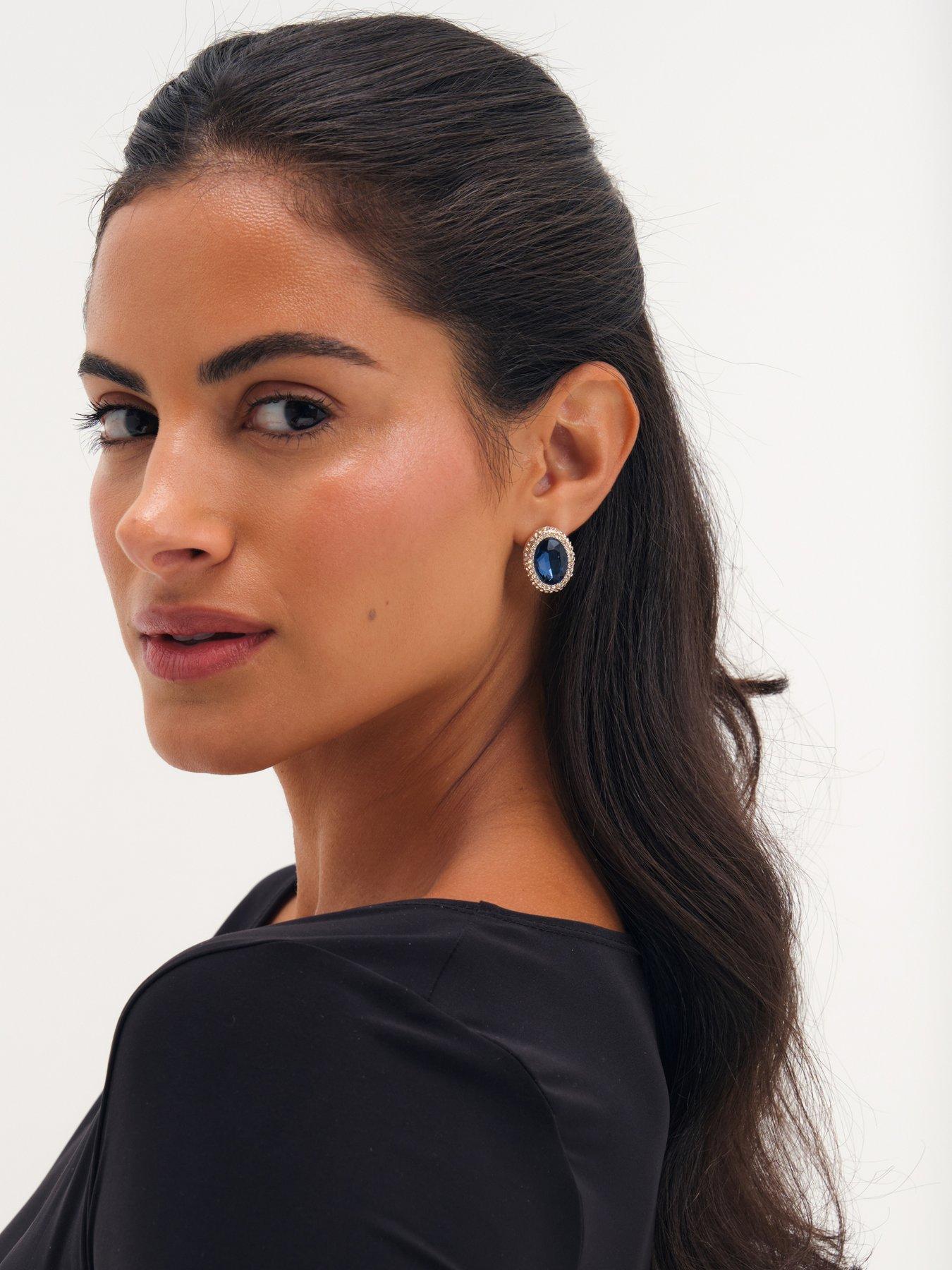 Image 3 of 3 of Mood Gold Plated Crystal And Blue Stud Earrings