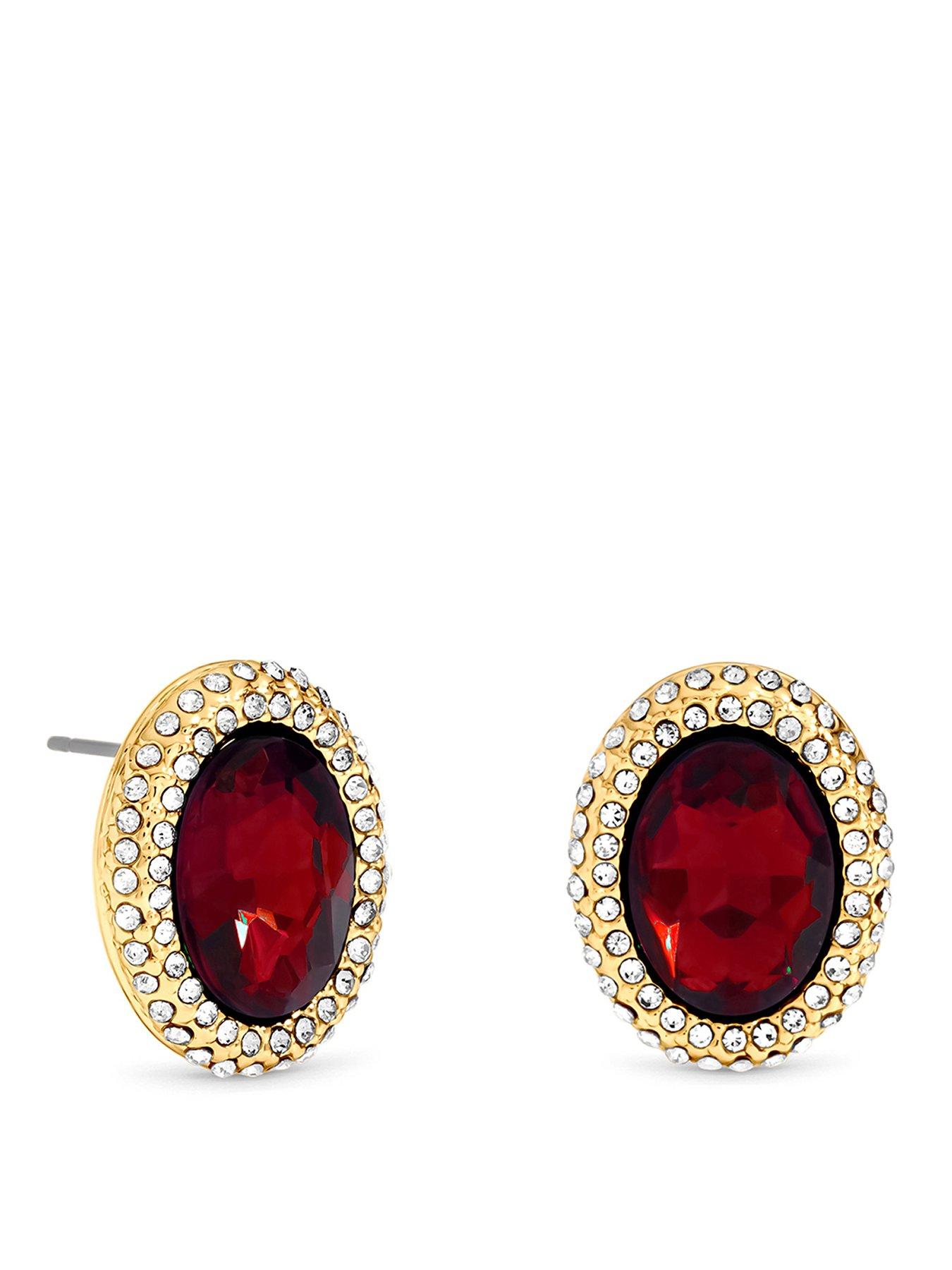 Image 1 of 3 of Mood Gold Plated Crystal And Red Stud Earrings