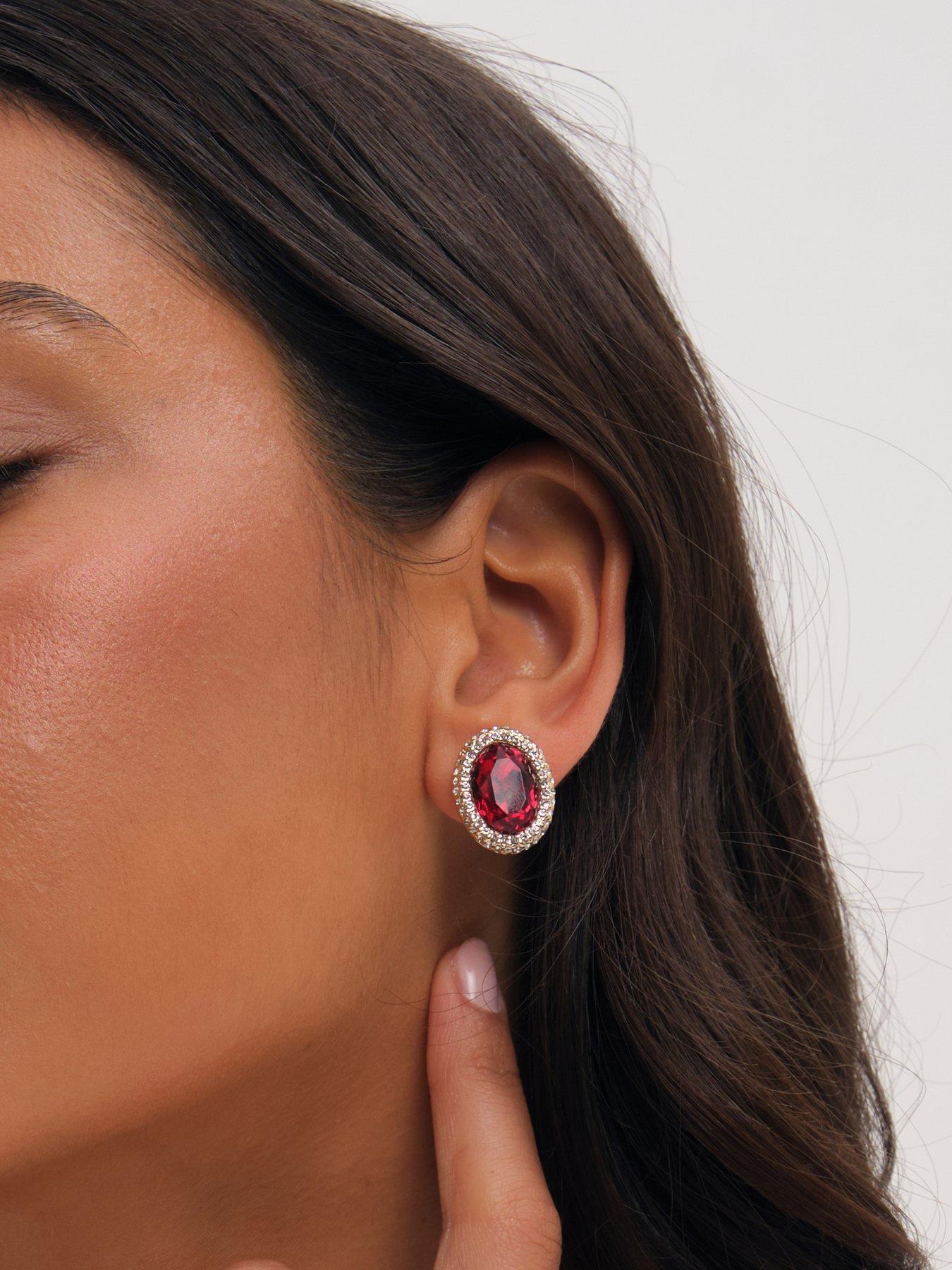 Image 2 of 3 of Mood Gold Plated Crystal And Red Stud Earrings