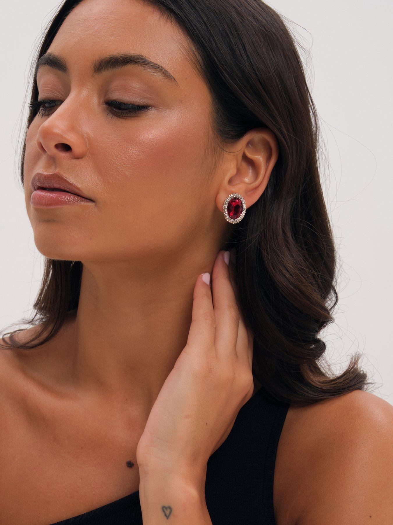 Image 3 of 3 of Mood Gold Plated Crystal And Red Stud Earrings