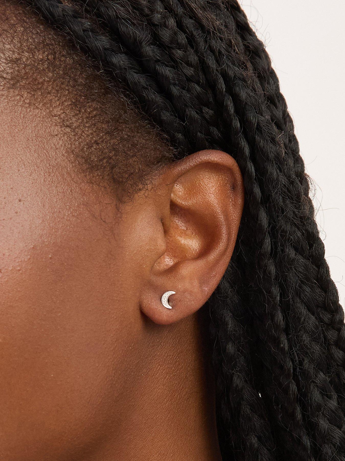 Simply Silver Simply Silver 925 Sterling Silver Mini Pave Crescent Stud Earrings