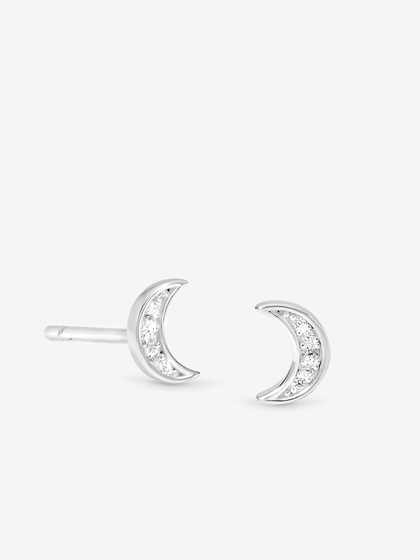 Image 2 of 2 of Simply Silver 925 Sterling Silver Mini Pave Crescent Stud Earrings