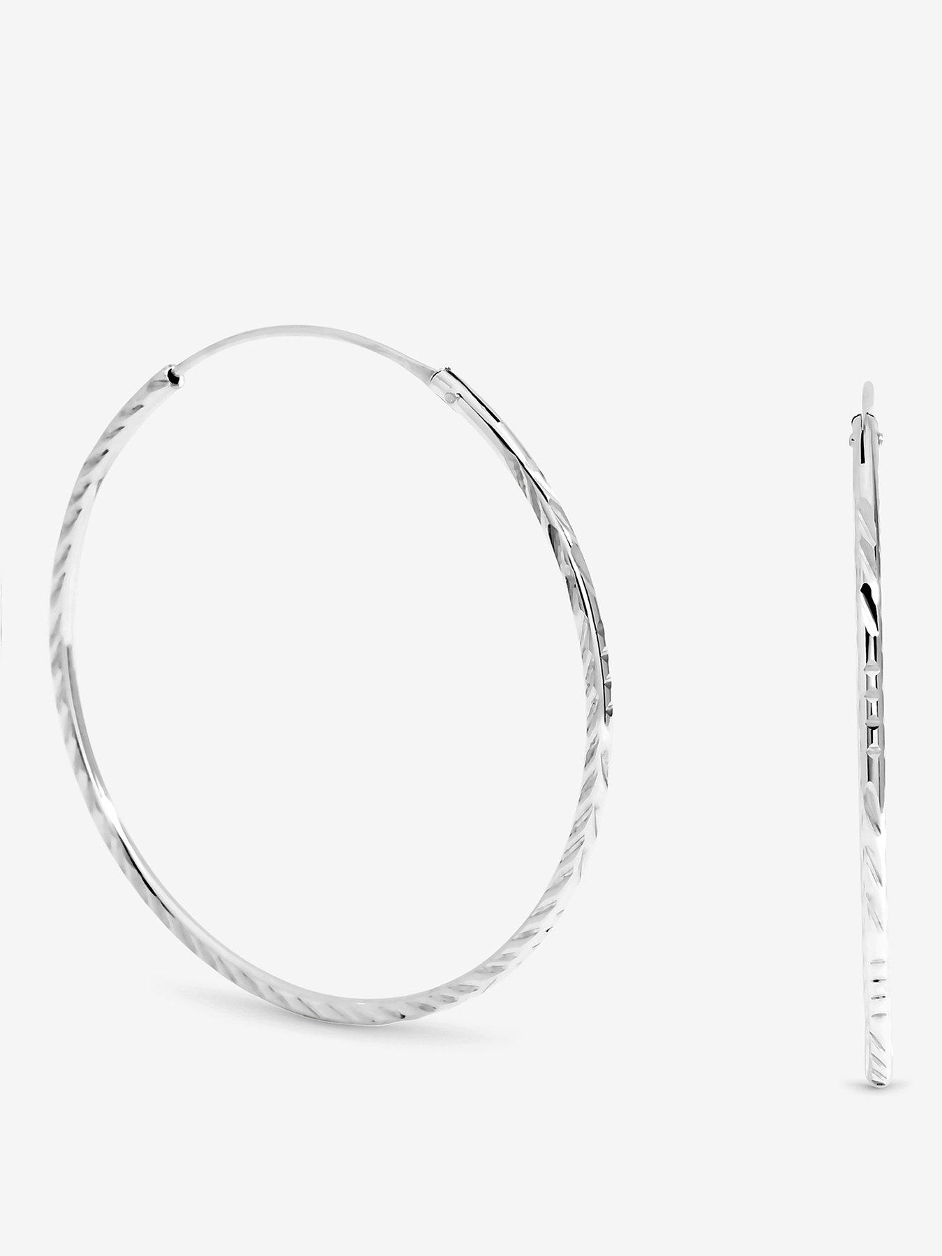 Simply Silver 925 Sterling Silver 40mm Diamond Cut Sleepers