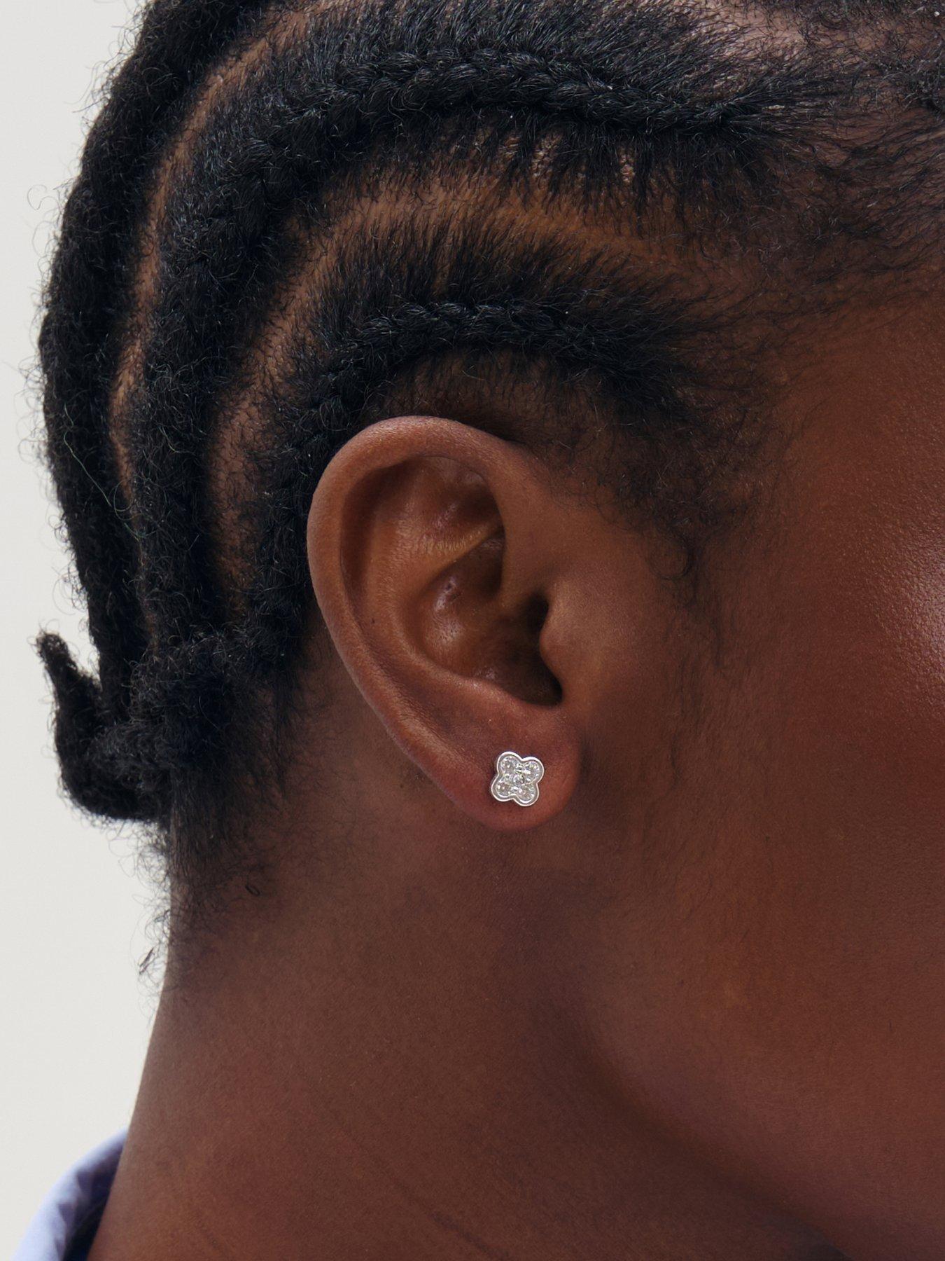 Image 2 of 3 of Simply Silver 925 Sterling Silver Polished And Cubic Zirconia Clover Stud Earrings