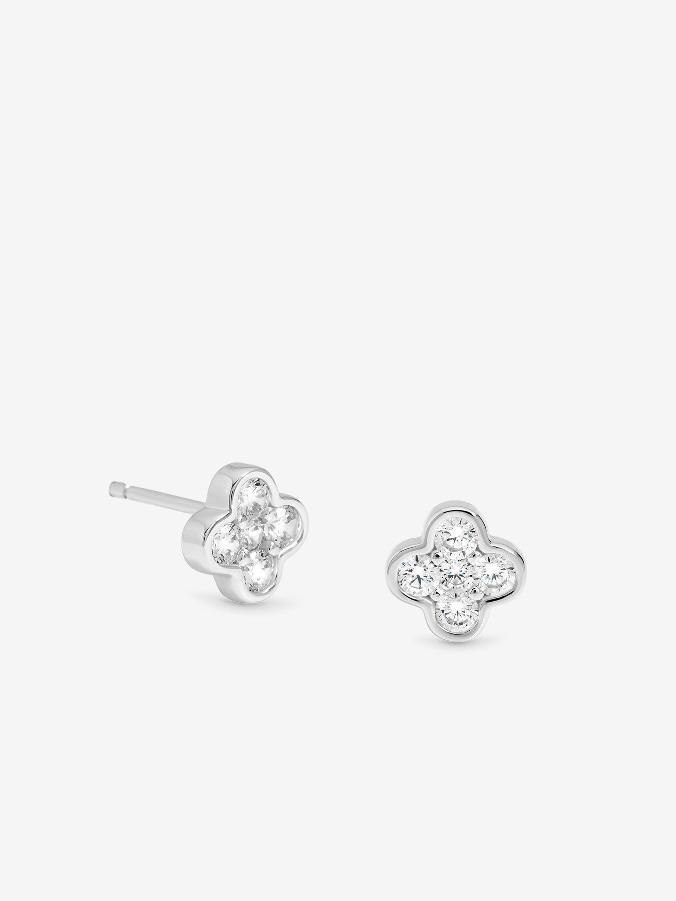 Image 3 of 3 of Simply Silver 925 Sterling Silver Polished And Cubic Zirconia Clover Stud Earrings